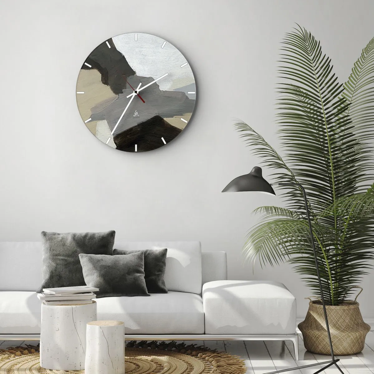 Wall clock - Clock on glass - Abstract: Crossroads of Grey - 40x40 cm