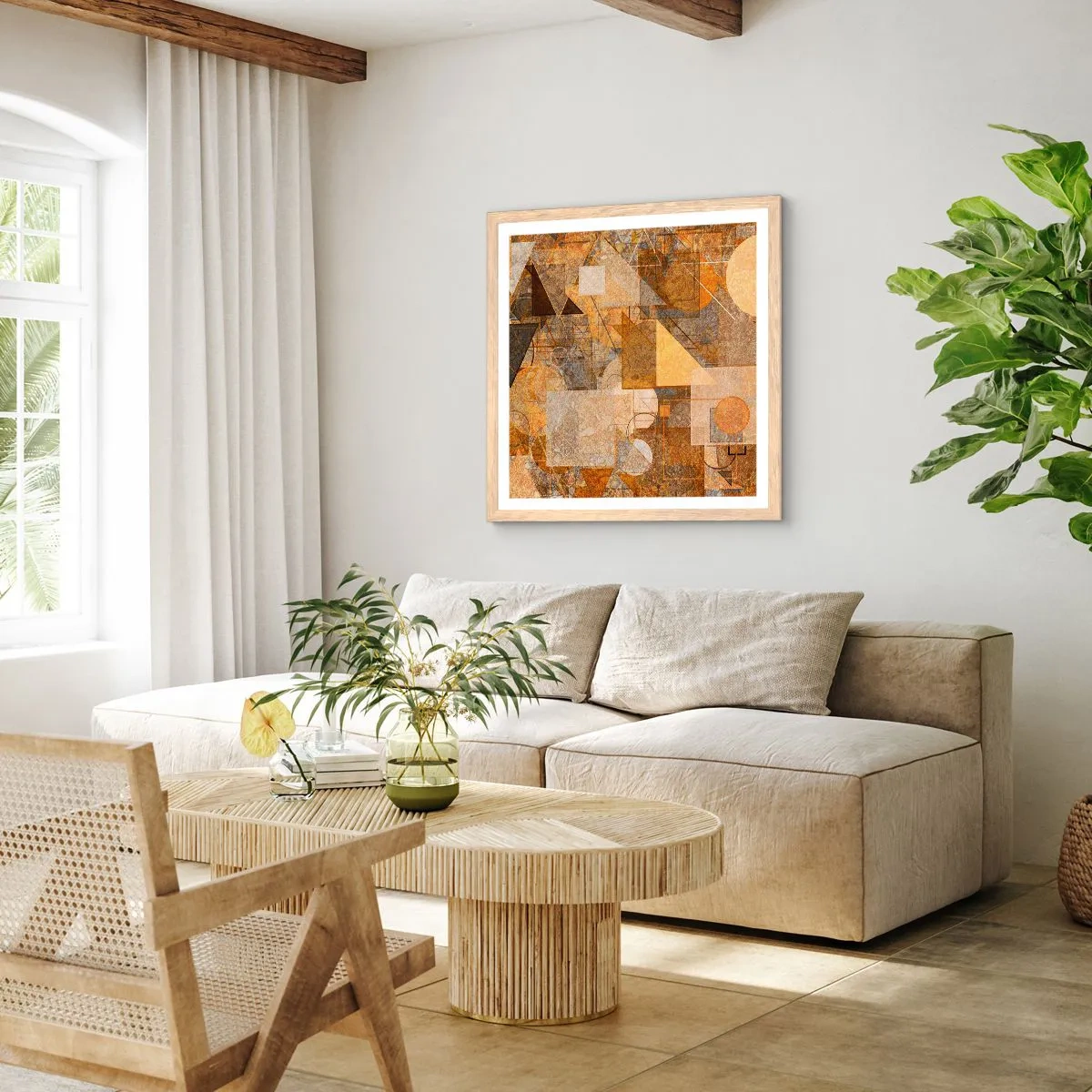 Poster in light oak frame - Cubist Study in Brown - 60x60 cm