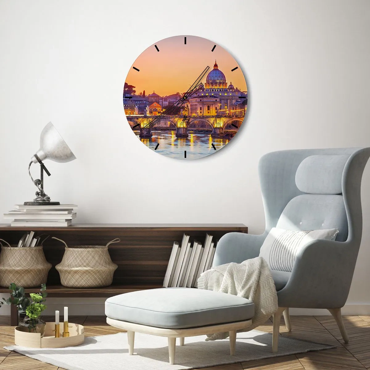 Wall clock - Clock on glass - Twilight over Eternal City - 30x30 cm