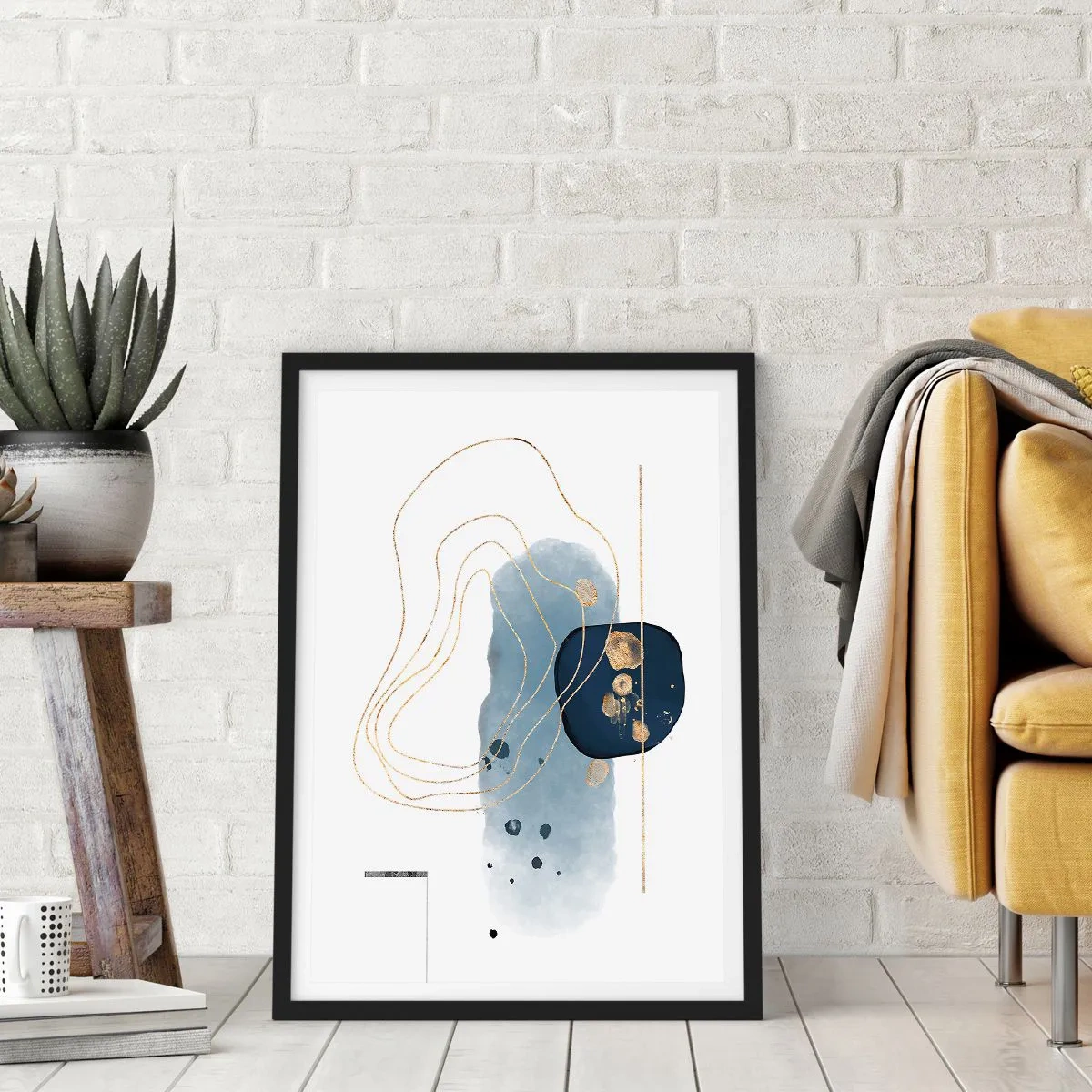 Poster in black frame - Blue and Gold Fantasy - 70x100 cm