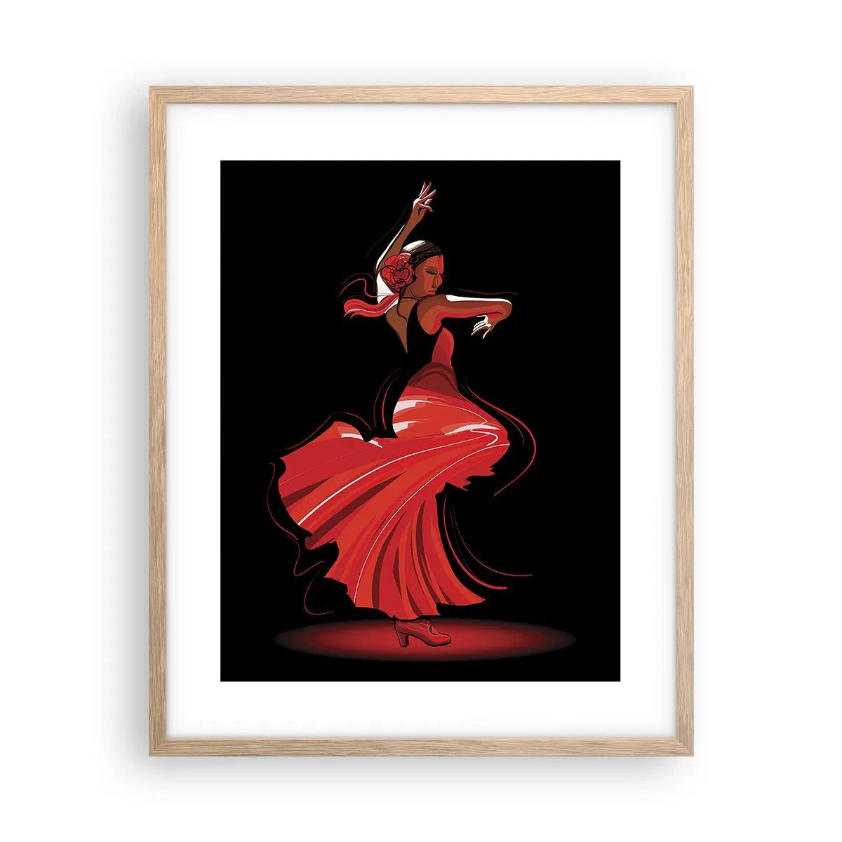 Poster in light oak frame - Fiery Spirit of Flamenco - 40x50 cm