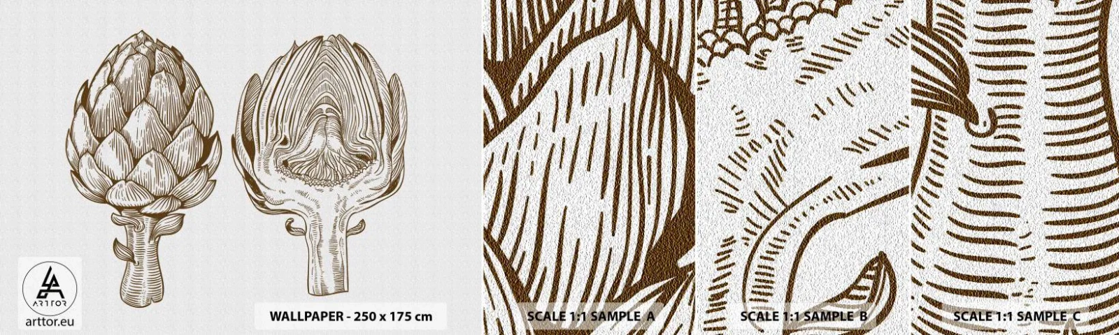 Photo Wallpaper Sample Standard Eco - Anatomy Lesson - Artichoke, Kitchen, Vegetables - 100x30 cm