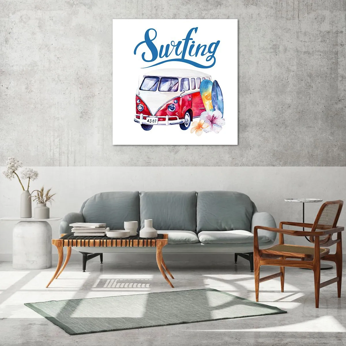 Glass picture - Surfer's Van - 70x70 cm