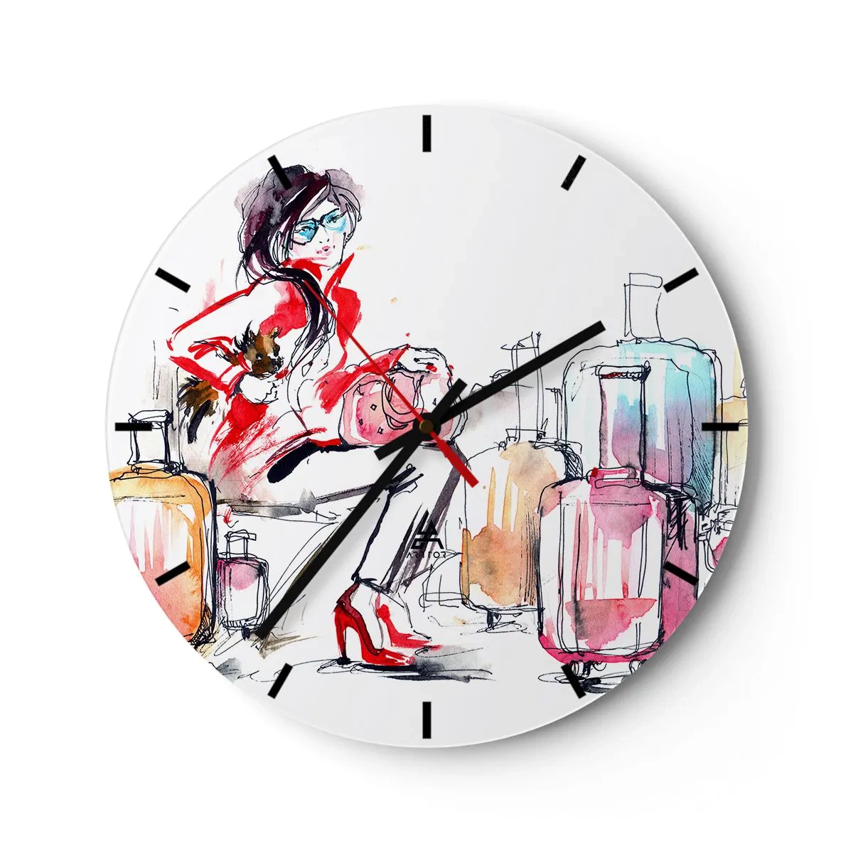 Wall clock - Clock on glass - Let's Sit down before Travel - 40x40 cm