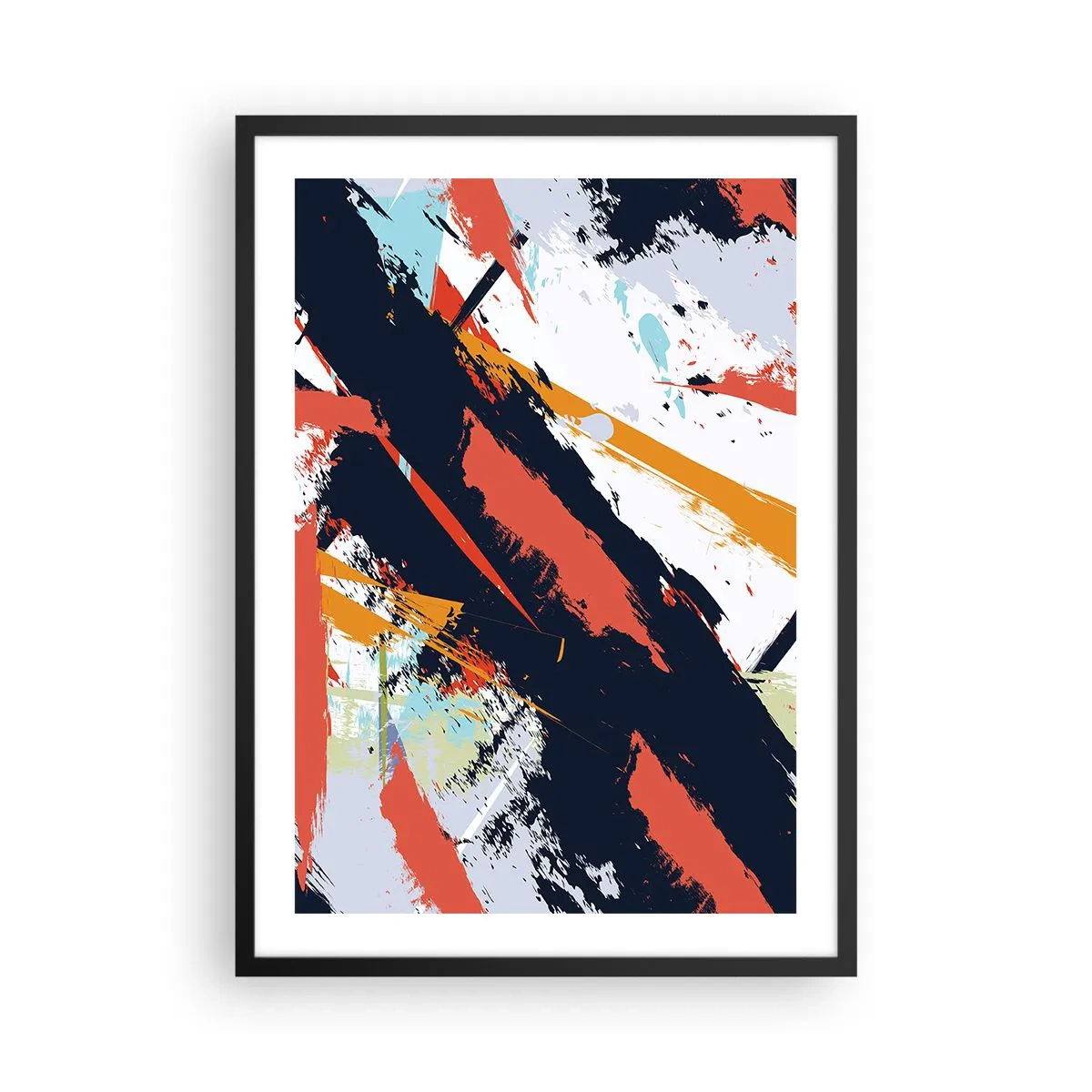 Poster in black frame - Abstract composition with dynamic brush strokes. - 50x70cm - Dynamic Composition - Modern wall decoration for the living room and bedroom ARTTOR