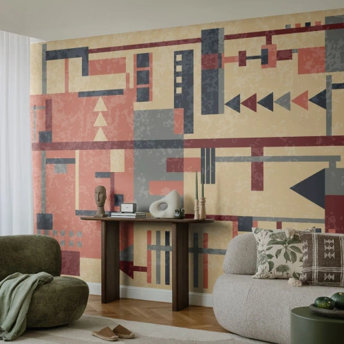 Photo Wallpaper Premium Sand - Combinations of Verticals and Horizontals - Abstraction, Piece, Modern Pattern - 200x140 cm