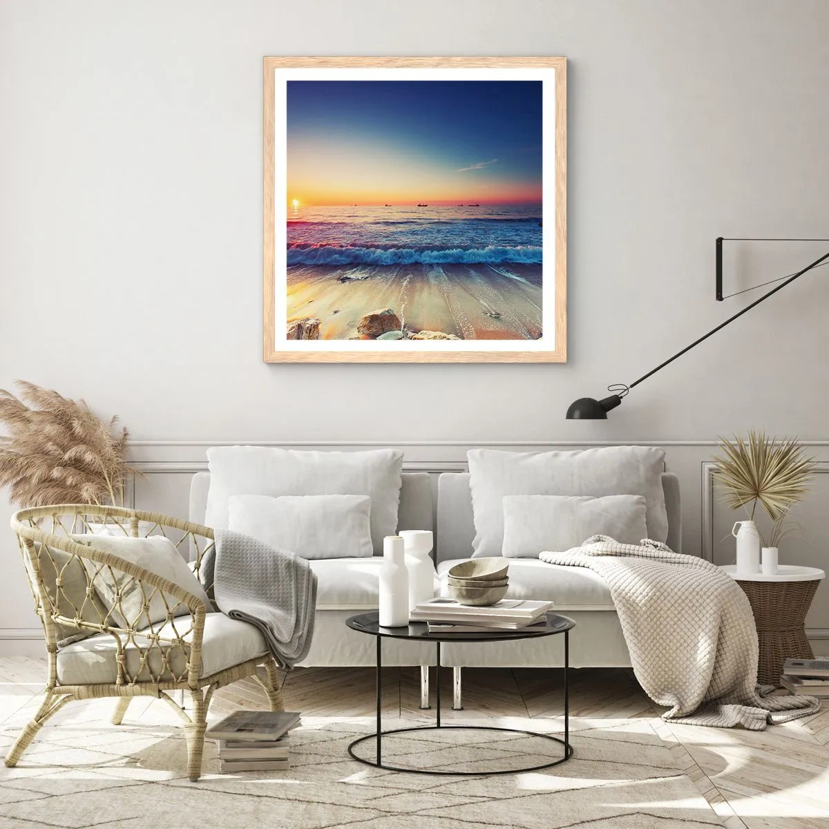 Poster in light oak frame - What Is behind the Horizon? - 50x50 cm
