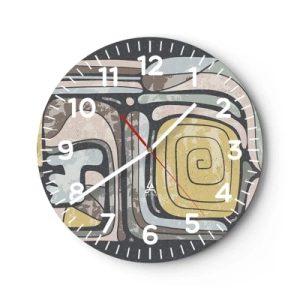 Wall clock - Clock on glass - Abstract in Precolumbian Style  - 40x40 cm