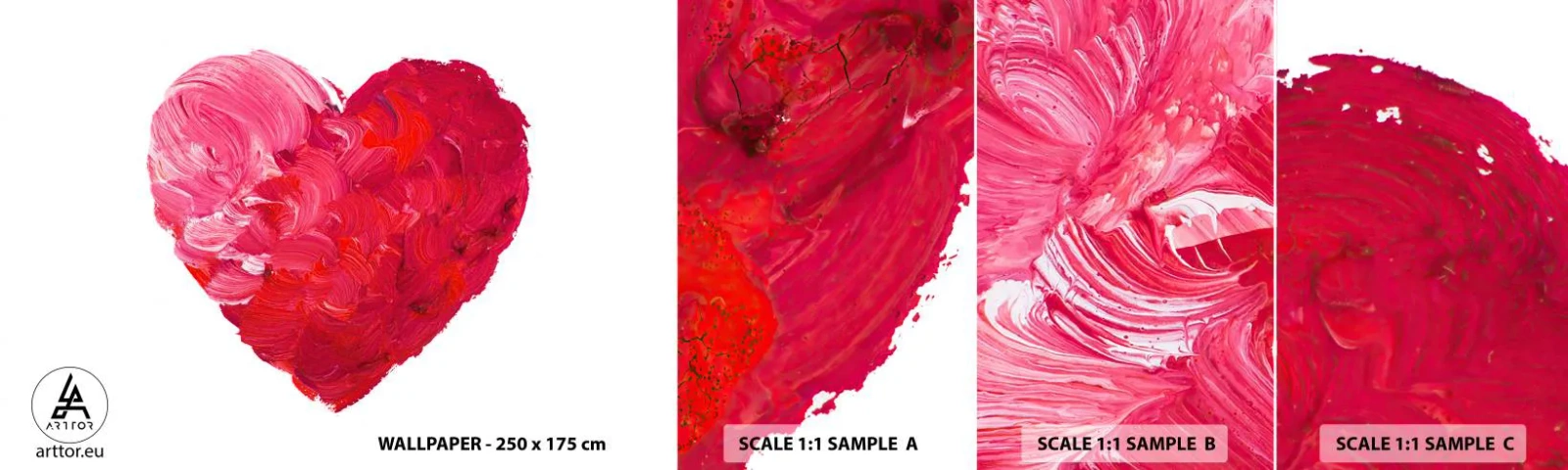 Photo Wallpaper Sample Self-Adhesive Deluxe Sticker - All You Need Is Love - Abstraction, Red Heart, Symbol of Love - 100x30 cm