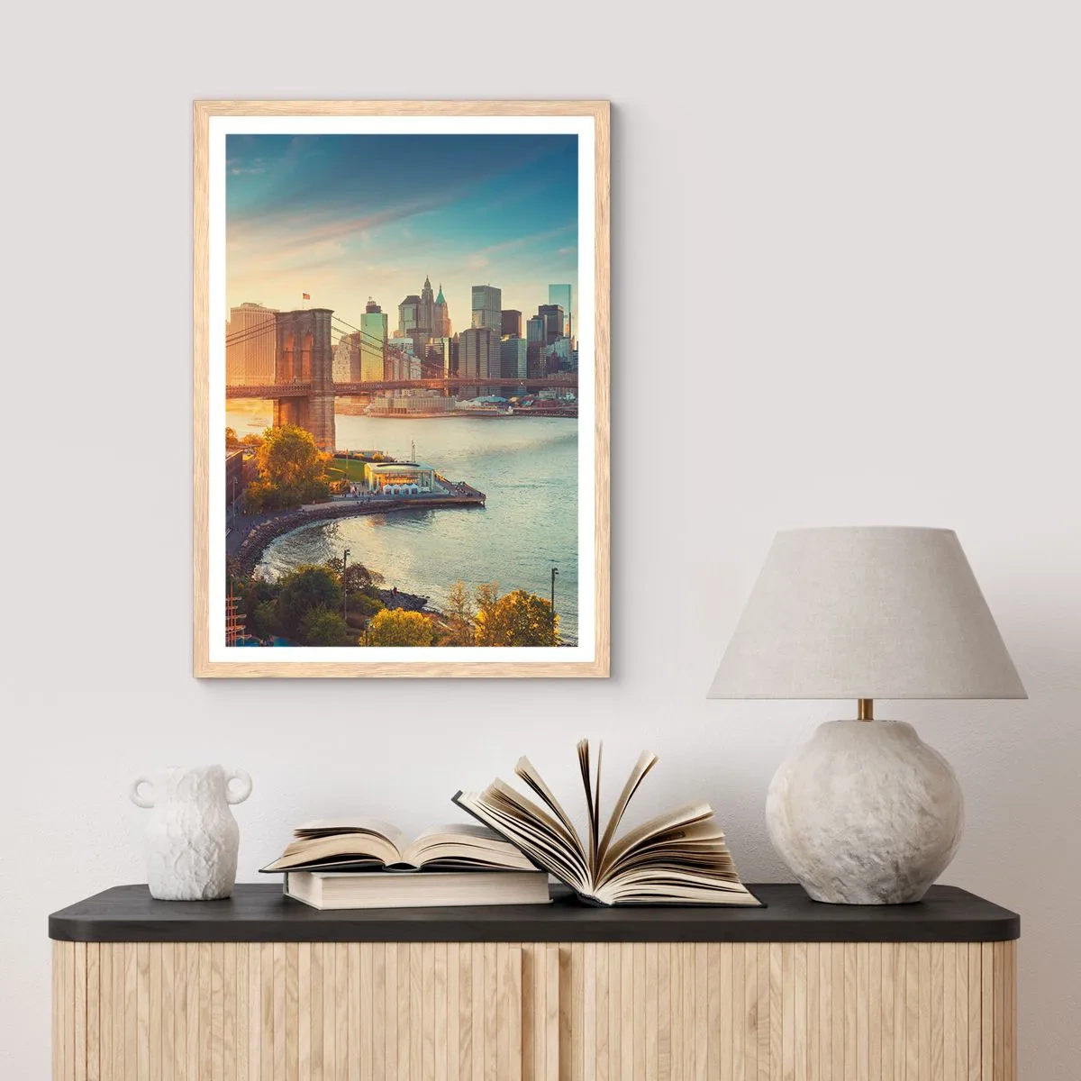 Poster in light oak frame - Big City Dawn - 30x40 cm