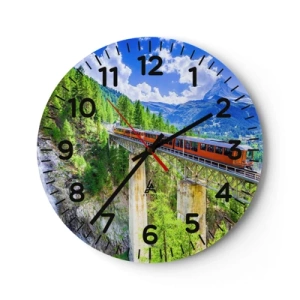 Wall clock - Clock on glass - Train Through the Alps - 40x40 cm