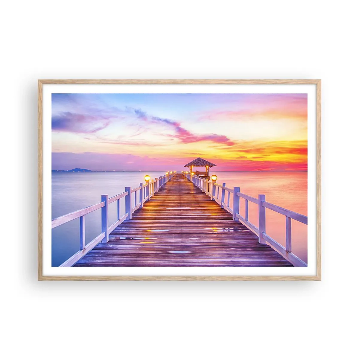 Poster in light oak frame - Lilac and Gold Silence of an Evening - 100x70 cm