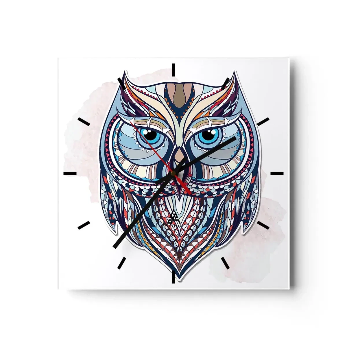 Wall clock - Clock on glass - Ornamental Owl - 30x30 cm