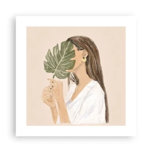 Poster - Mysterious Portrait with a Fan - 40x40 cm