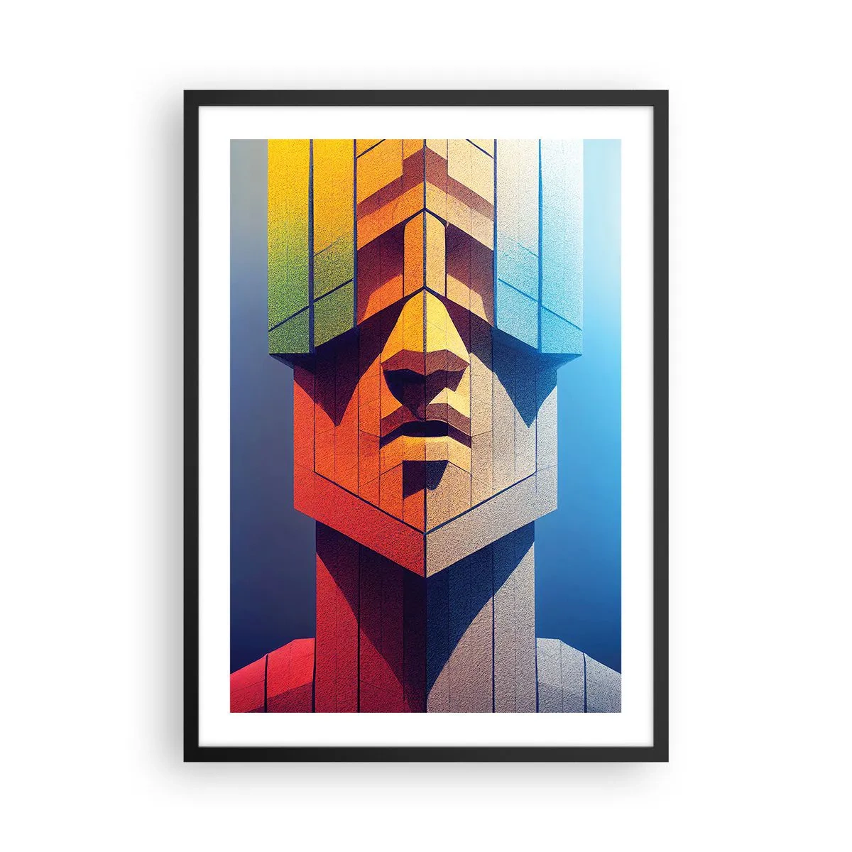 Poster in black frame - A monumental face in geometric styling - 50x70cm - Man of Principles - Modern wall decoration for the living room and bedroom ARTTOR
