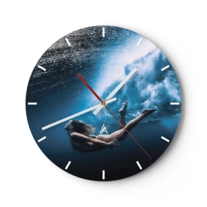 Wall clock - Clock on glass - A woman underwater in a dynamic shot - 30x30cm - Contemporary Syren - Modern wall decoration for the living room, kitchen, and bedroom ARTTOR