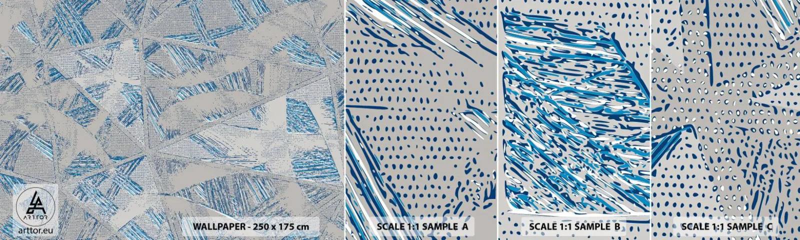 Photo Wallpaper Sample Standard Eco - In Blue and Grey Maze - Scribbles, Bright, Chaos - 100x30 cm