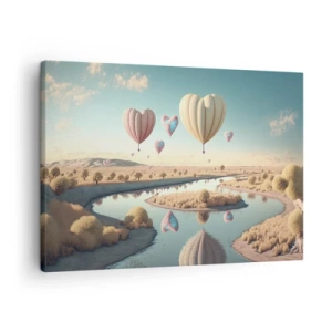 Canvas picture - Heart-shaped balloons floating over the landscape - 70x50cm - Love Lifts You up - Modern wall decoration for the living room and bedroom ARTTOR