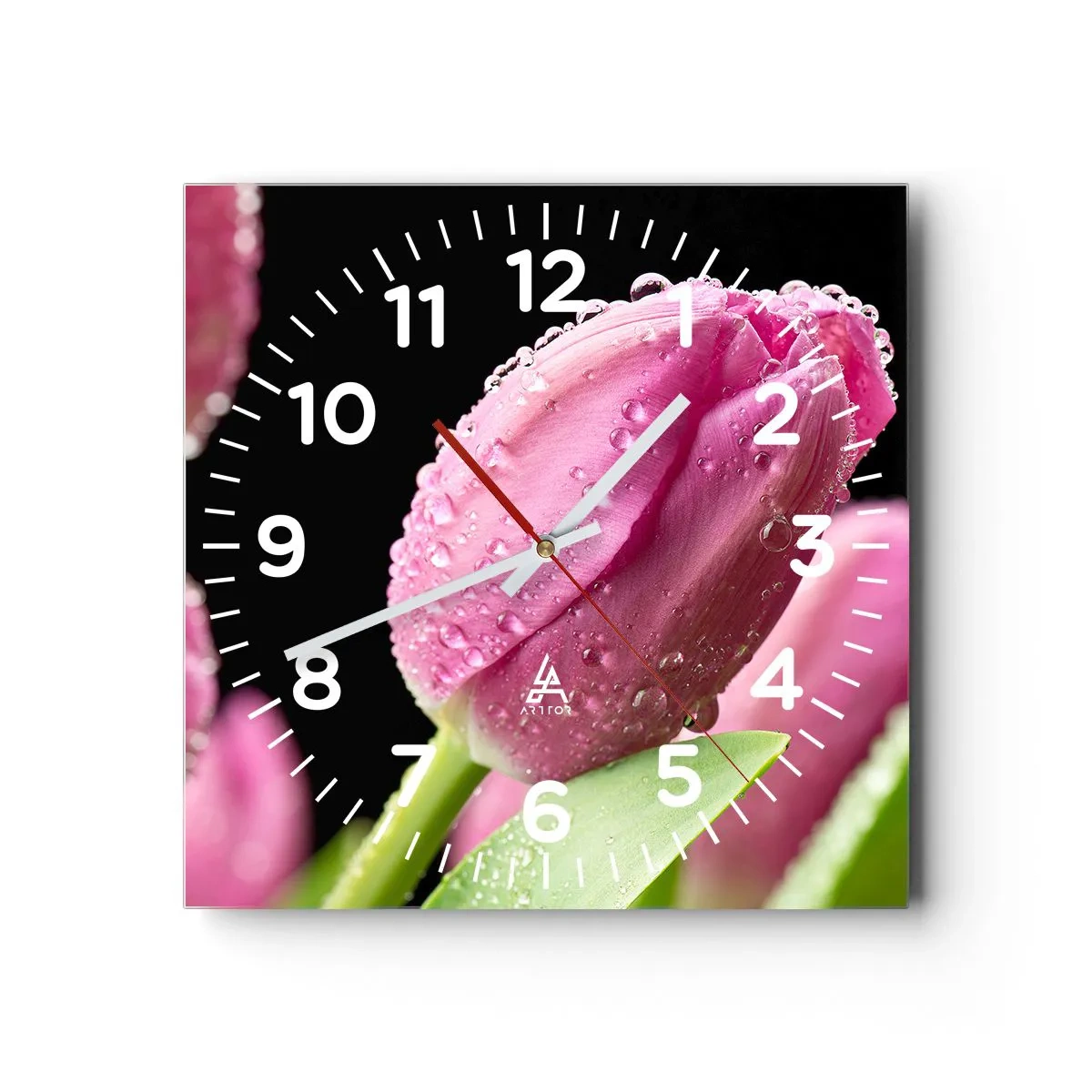 Wall clock - Clock on glass - Lilac Dream in a Dew - 40x40 cm