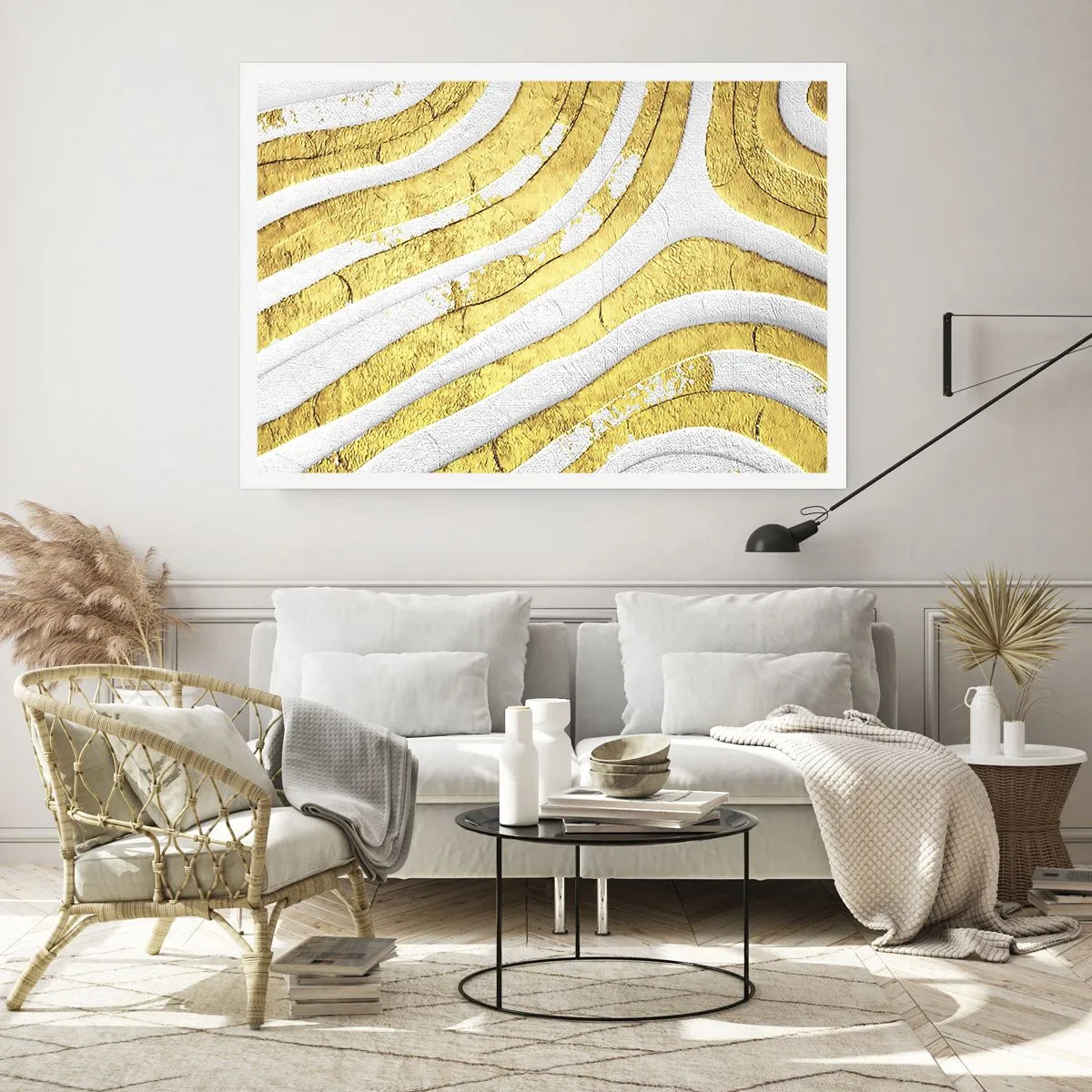 Poster - Composition in White and Gold - 70x50 cm