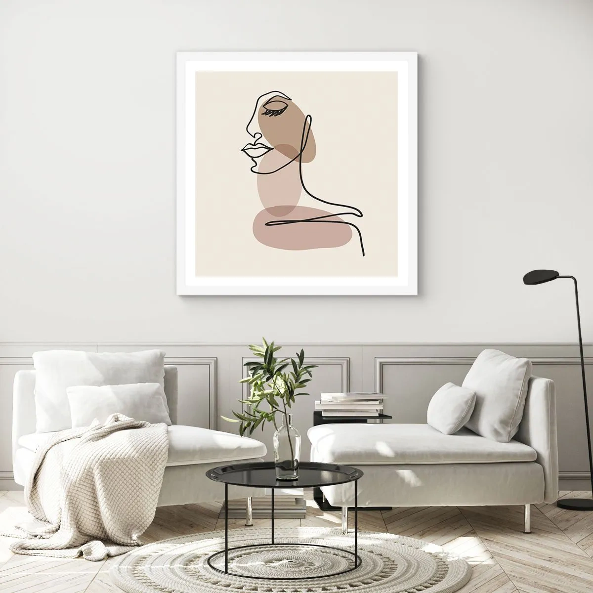 Poster in white frmae - Listening to Herself - 30x30 cm