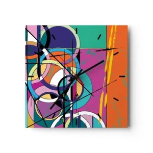 Wall clock - Clock on glass - Wheels Go Round and Round - 30x30 cm