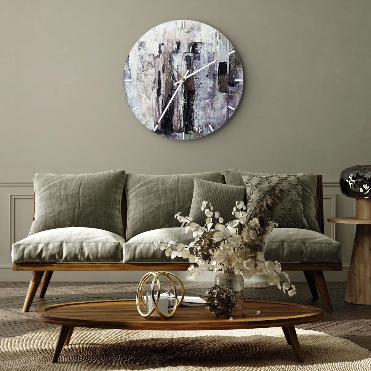 Wall clock - Clock on glass - Mysterious Trio - 30x30 cm