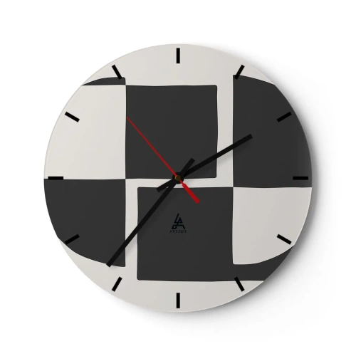 Wall clock - Clock on glass - Geometric composition in black and white - 30x30cm - Antithesis-Synthesis - Modern wall decoration for the living room, kitchen, and bedroom ARTTOR