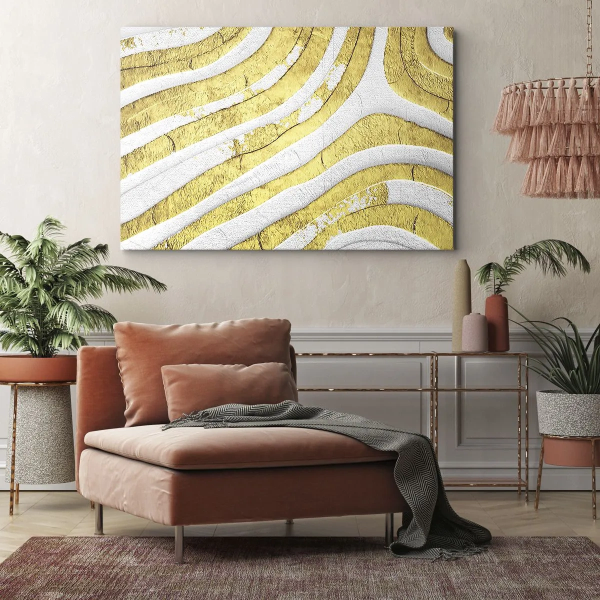 Canvas picture - Composition in White and Gold - 100x70 cm