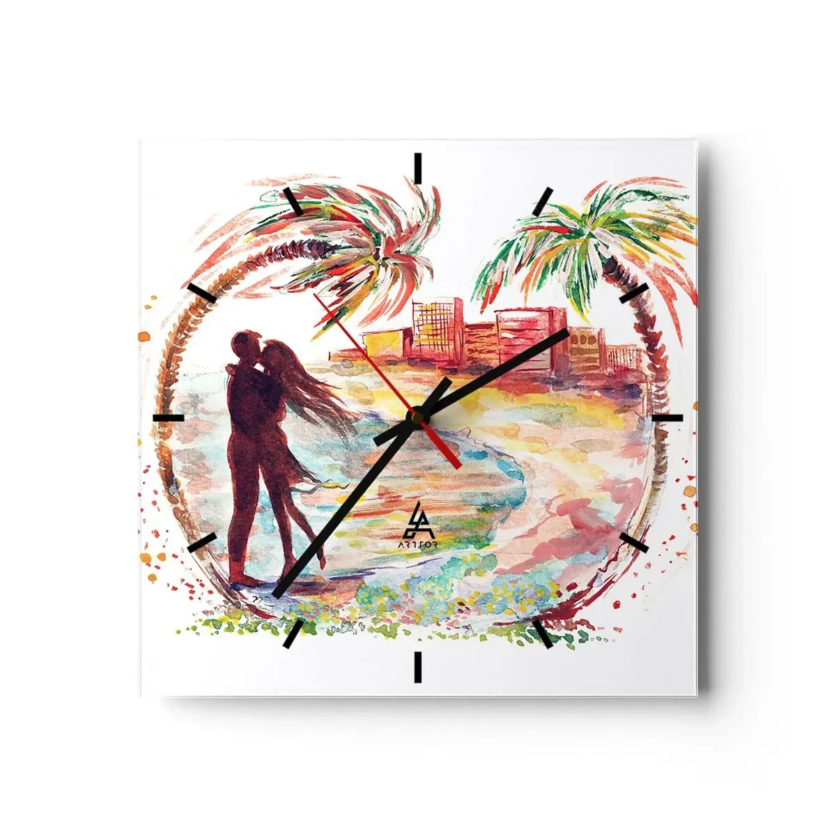 Wall clock - Clock on glass - Romantic Holiday - 30x30 cm