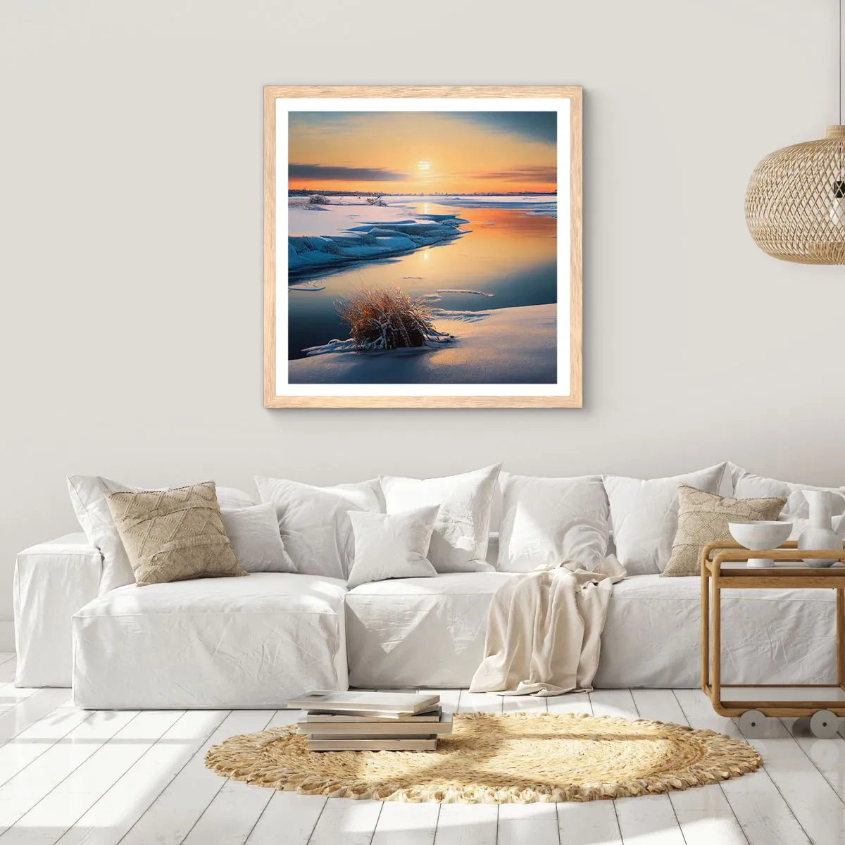 Poster in light oak frame - Winter Sunset - 60x60 cm