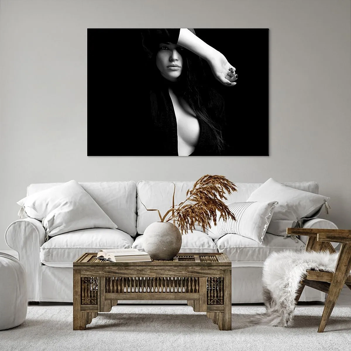 Canvas picture - Stylish portrait of a woman in black and white - 70x50cm - School of Seduction - Modern wall decoration for the living room and bedroom ARTTOR