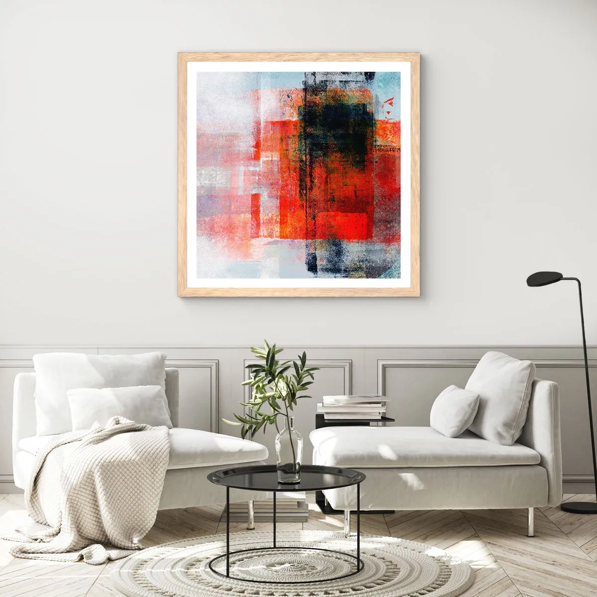 Poster in light oak frame - Glowing Composition - 40x40 cm