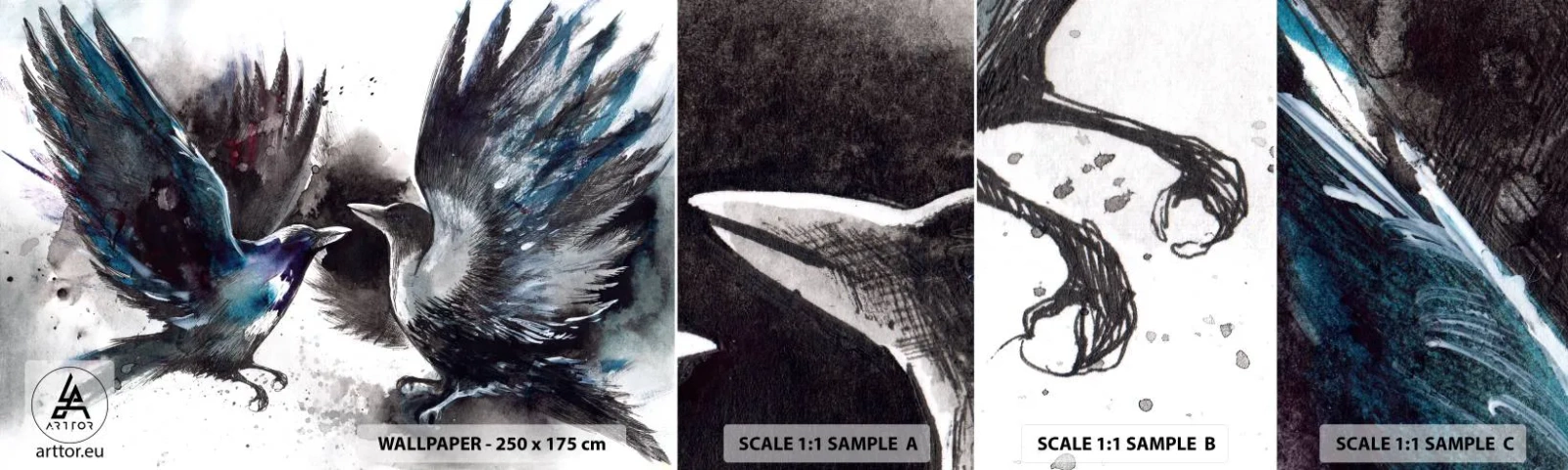 Photo Wallpaper Sample Standard Eco - Two Crows - Abstraction, Bird, Animals - 100x30 cm