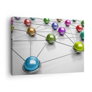 Canvas picture - Colorful balls connected by thin lines on a white background - 70x50cm - Space's Web - Modern wall decoration for the living room and bedroom ARTTOR