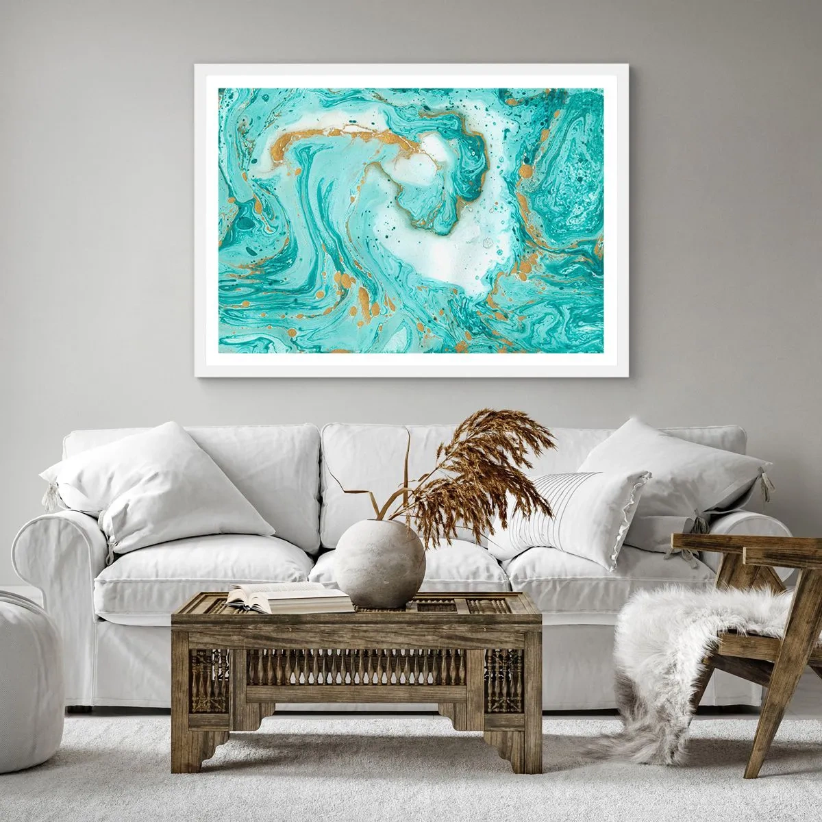 Poster in white frmae - Under the Great Wave of the Edo Period - 30x30 cm