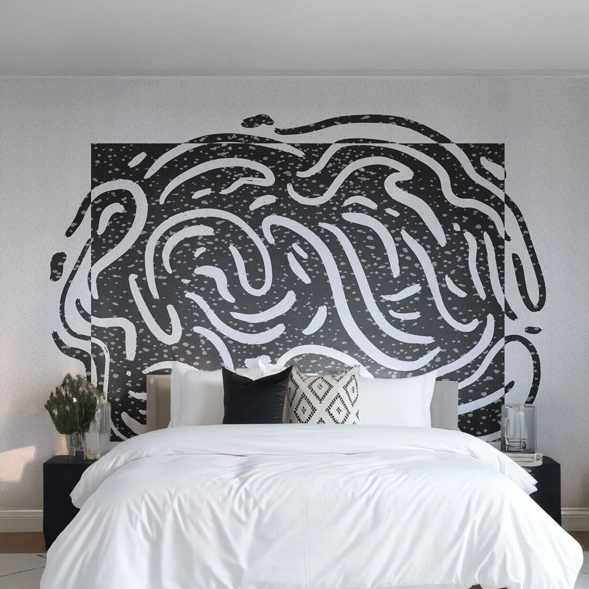 Self-Adhesive Photo Wallpaper Deluxe Sticker - Abstract: Dance of Joy - Boho, Black and white, Minimalism - 150x105 cm