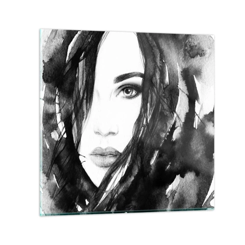Glass picture - Portriat of a Lady in  Black and White - 50x50 cm