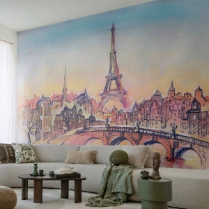 Self-Adhesive Photo Wallpaper Deluxe Sticker - The Only Such City in the World - City, Eiffel Tower, Paris - 300x210 cm