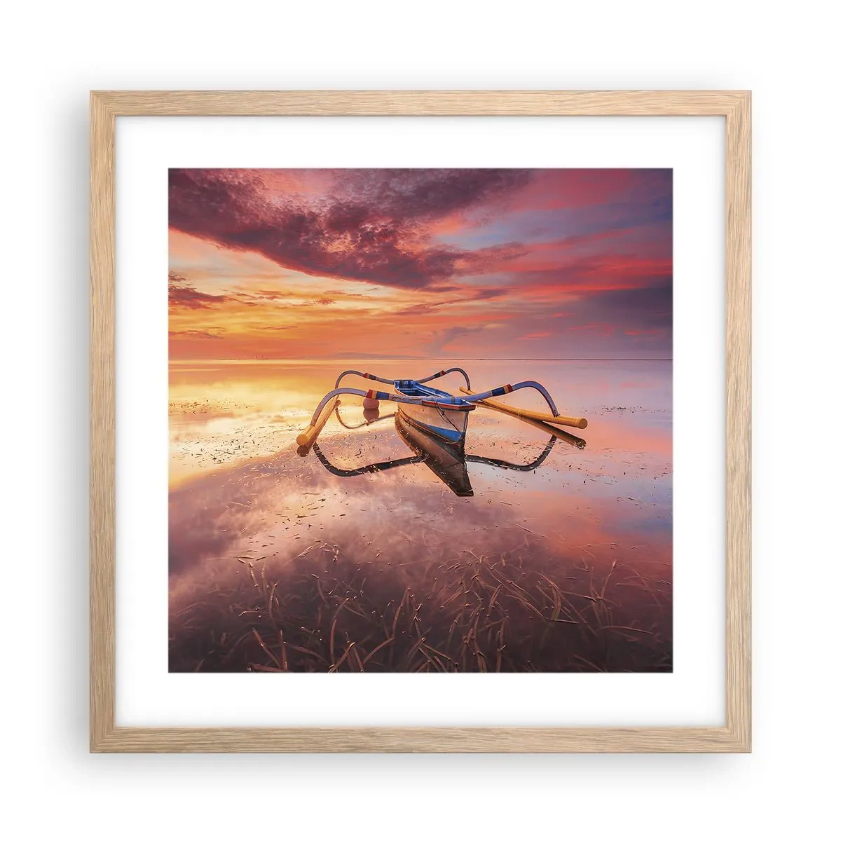 Poster in light oak frame - Tranquility of Tropical Evening - 40x40 cm