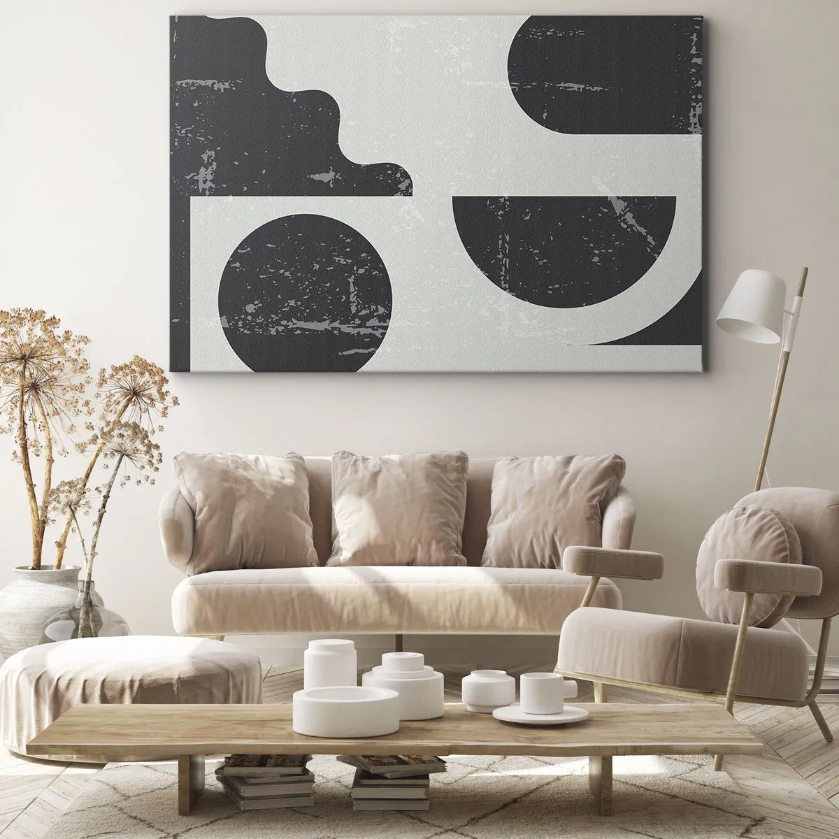Canvas picture - Geometric patterns in shades of black and gray - 70x50cm - Composition Above and Under - Modern wall decoration for the living room and bedroom ARTTOR