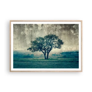 Poster in light oak frame - Apple Tree in Blue? - 100x70 cm