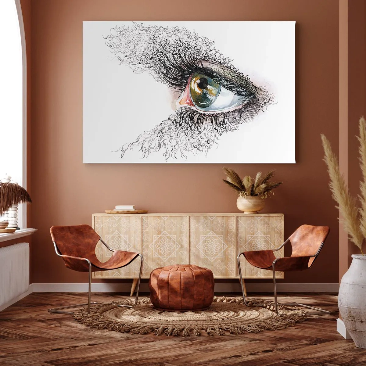 Canvas picture - An artistic eye with a yellow-green iris and intricate details. - 70x50cm - Look straight into the Soul - Modern wall decoration for the living room and bedroom ARTTOR