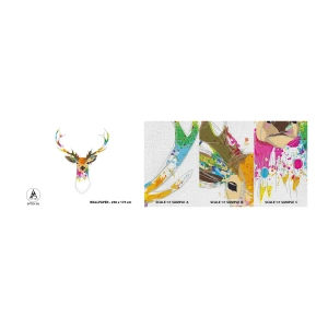 Photo Wallpaper Sample Premium Canvas - Deer Bathed in Colour - Abstraction, Animals, Deer - 100x30 cm