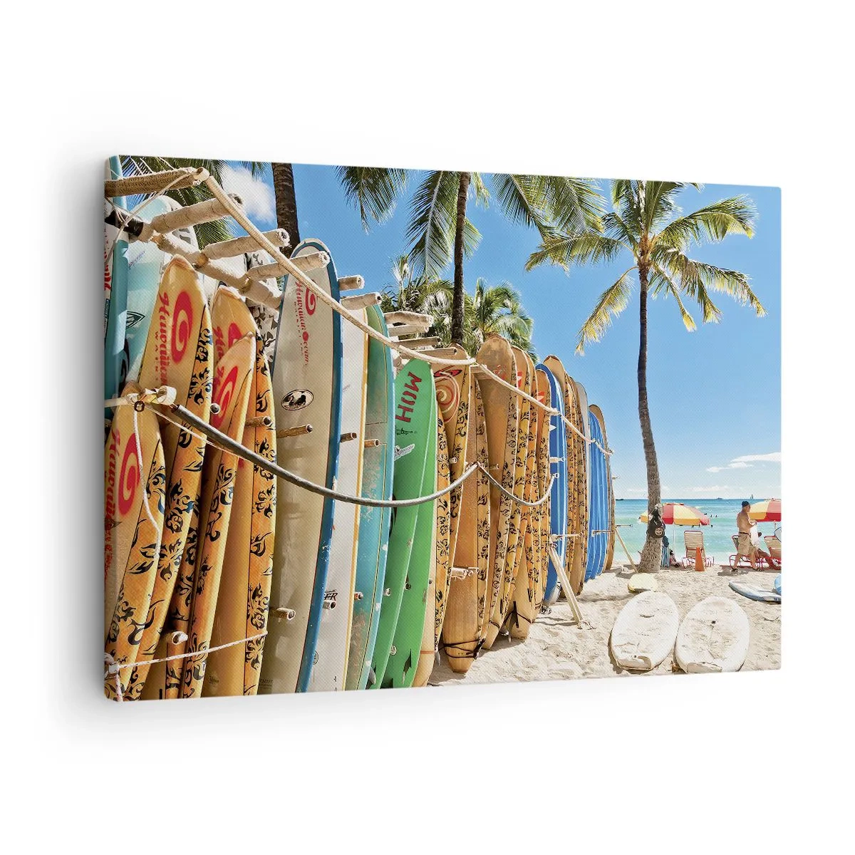 Canvas picture - Surfboards on a beach with palm trees - 70x50cm - Sunny Fun - Modern wall decoration for the living room and bedroom ARTTOR