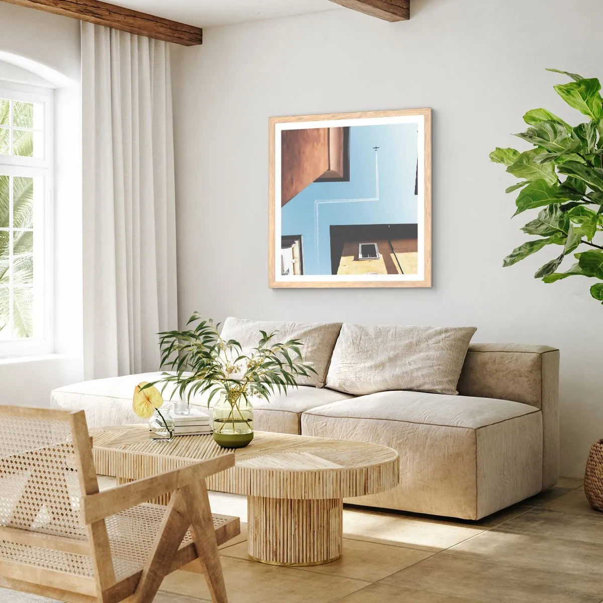 Poster in light oak frame - Above City Maze - 40x40 cm