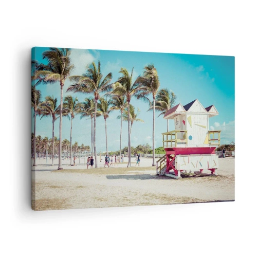 Canvas picture - A beach with palm trees and a lifeguard tower in the background - 70x50cm - Beautiful Day before You - Modern wall decoration for the living room and bedroom ARTTOR