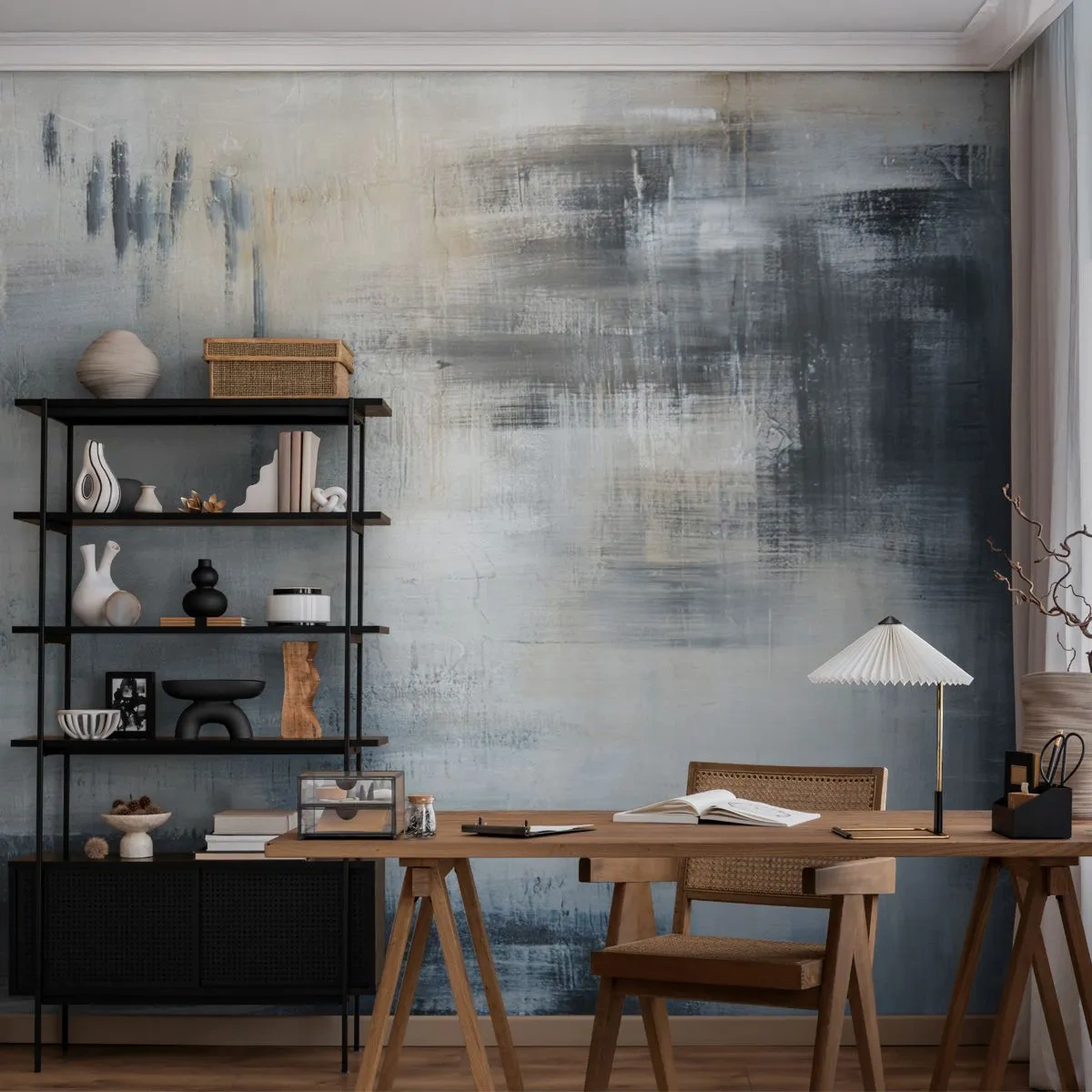 Photo Wallpaper Premium Sand - Behind the Curtain of Blue - Piece, Abstraction, Industrial - 200x140 cm