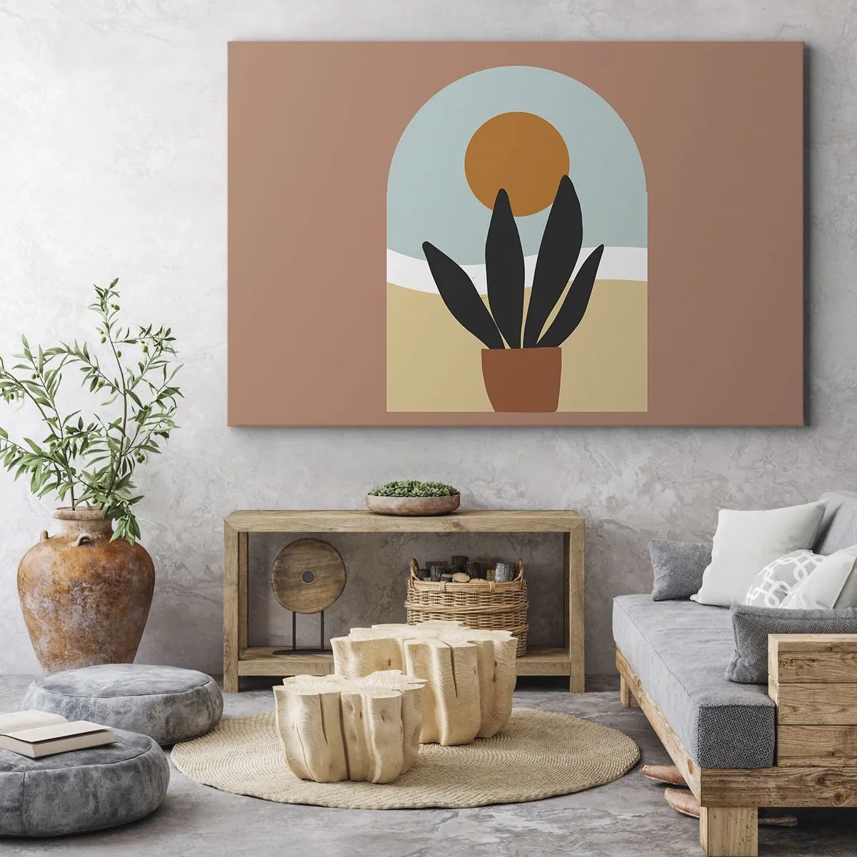 Canvas picture - A black plant in a pot against the sun - 70x50cm - Small Joys - Modern wall decoration for the living room and bedroom ARTTOR