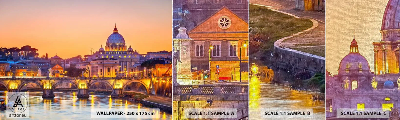 Photo Wallpaper Sample Premium Canvas - Twilight over Eternal City - City, Rome, Architecture - 100x30 cm